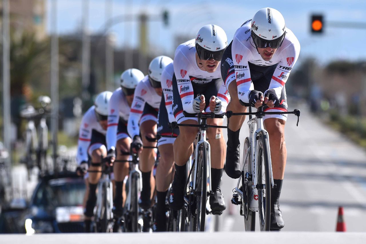 Fabian Cancellara leads Trek Segafredo in the team time trial in Tirreno-Adriatico