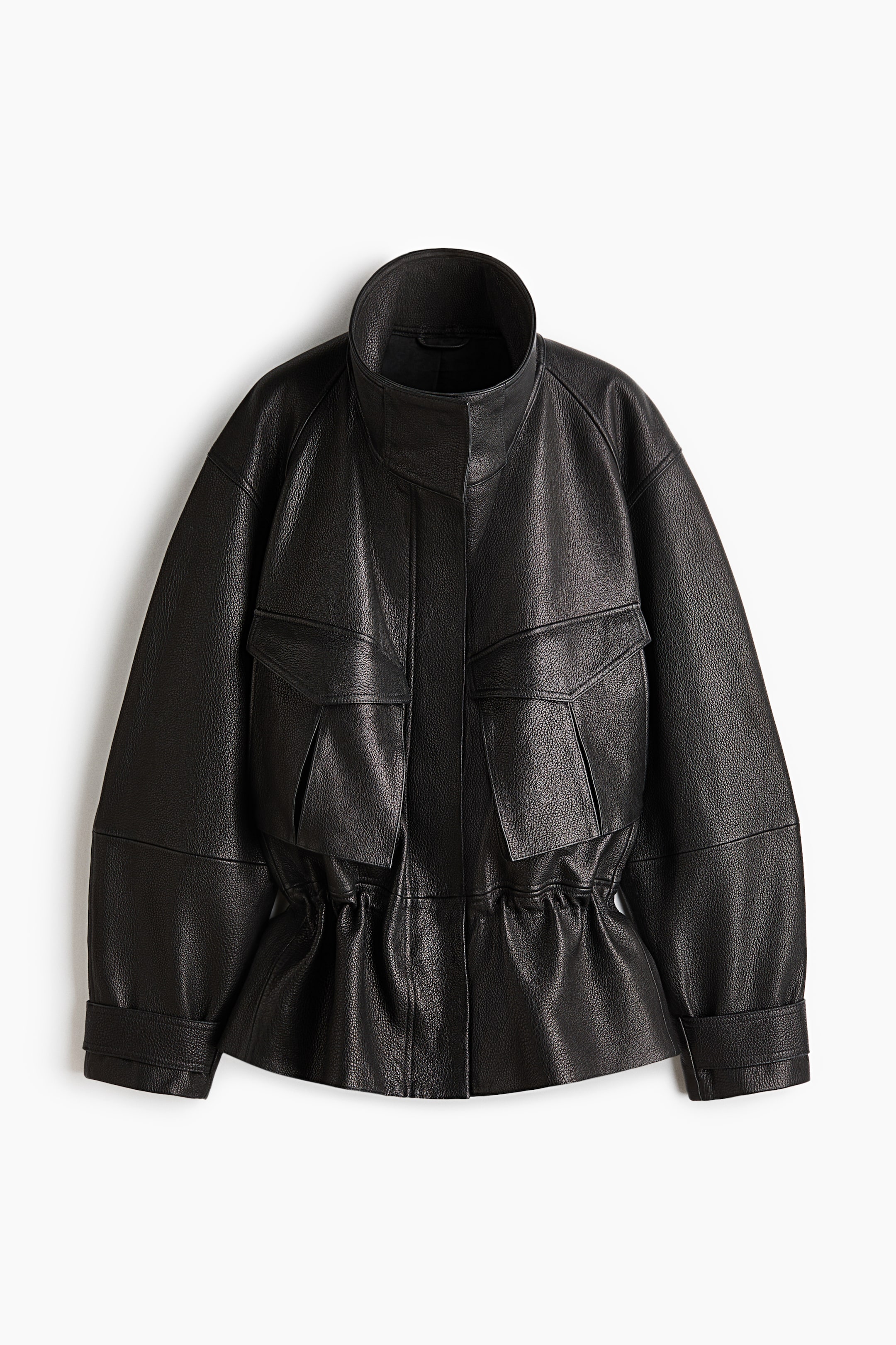 Peplum Leather Jacket - Black