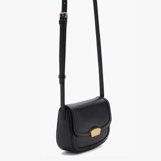 black faux-leather crossbody bag with gold hardware 