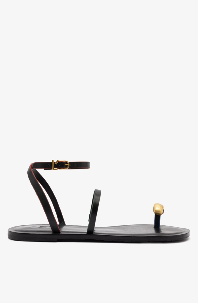 larroude, Biarritz Flat Sandal In Black Leather