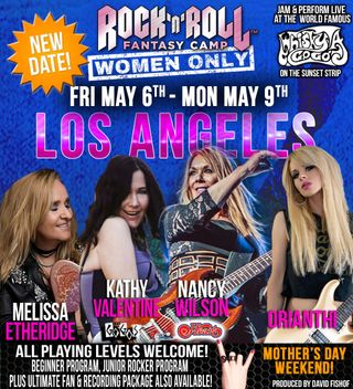 A poster for a forthcoming, women-only rock camp in Los Angeles