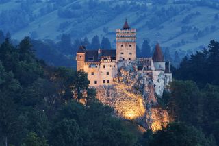 castle at night in Transylvania, Romania