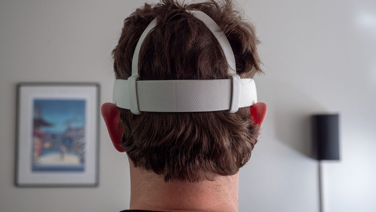 Wearing a Meta Quest 3S with the default cloth strap