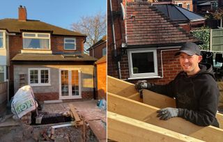 Scott Baggaley seen to the right and his new first floor brick extension to the left 