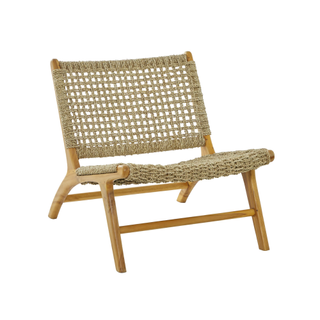 An outdoor teak lounge chair