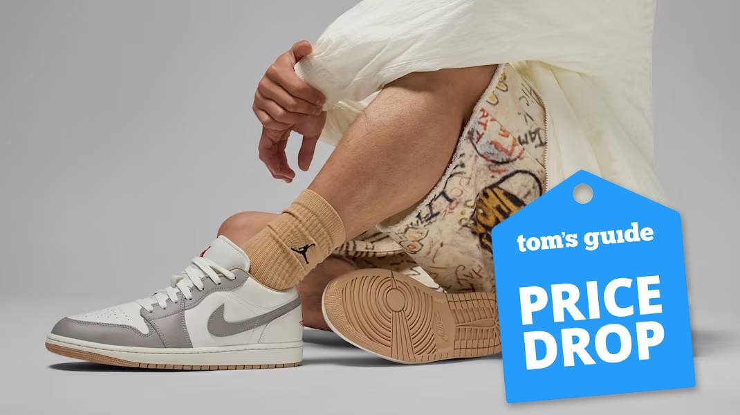 Person wearing Nike Air Jordan 1 Low sneakers