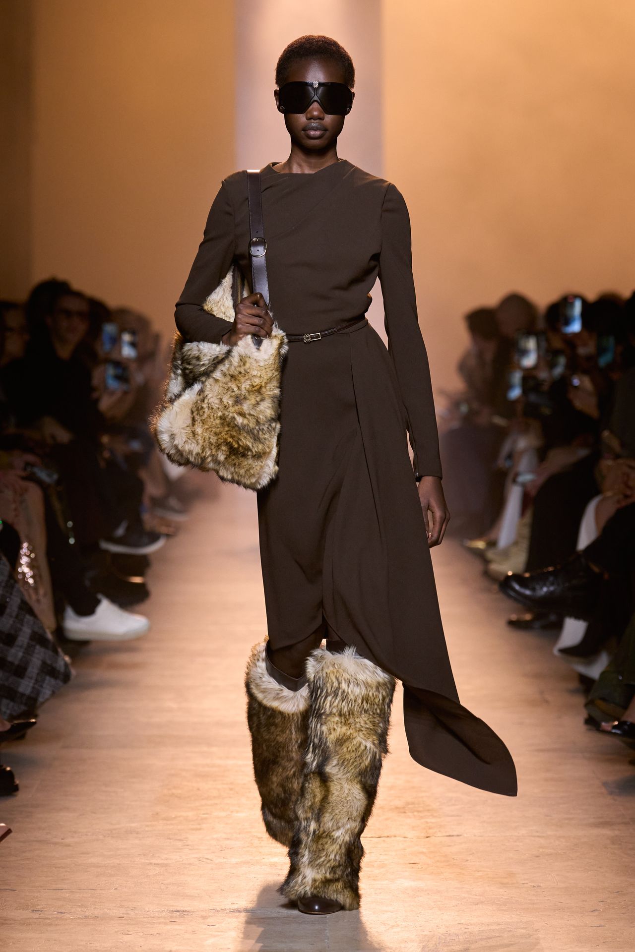 Elie Saab runway model fur boots and bag