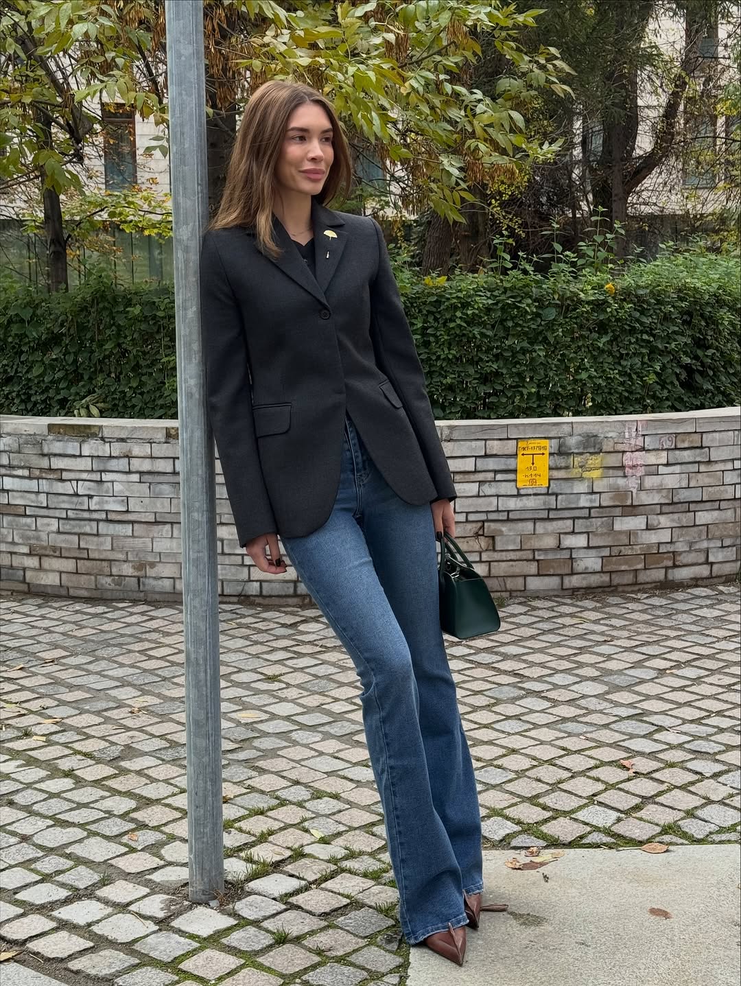 Woman wearing new denim trend for 2026.