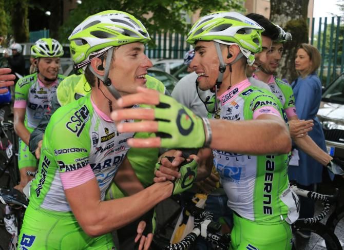 Enrico Battaglin (Bardiani Valvole-CSF Inox) greets his teammates at the finish