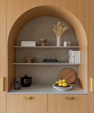 arch display alcove in kitchen cupboards