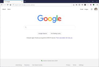 Firefox home page showing Google search engine