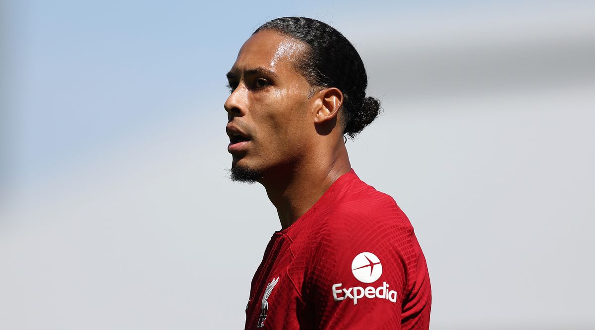 Side-on close-up shot of Liverpool defender Virgil van Dijk