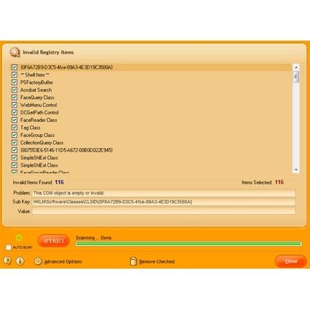 This image shows a registry scan using WinCleaner.