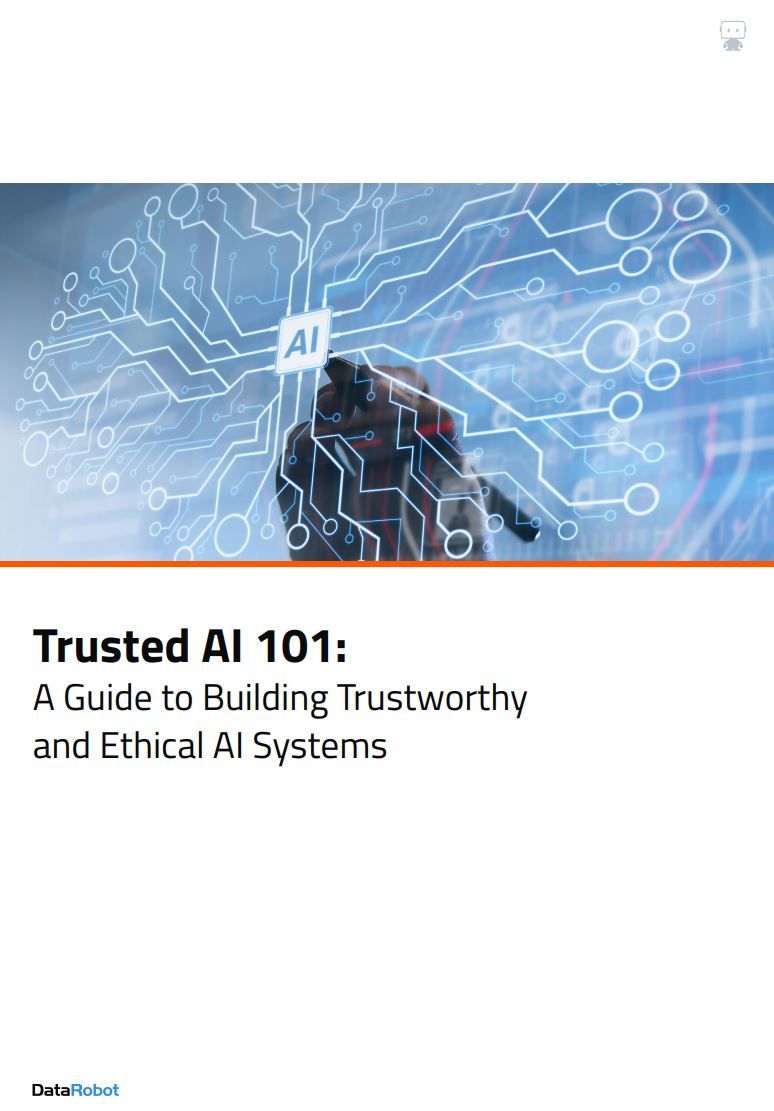 Hand with a pen touching the word AI - Trusted AI 101 - whitepaper from DataRobot