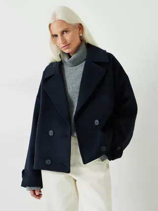 Hush Crop Wool Pea Coat, Midnight Navy