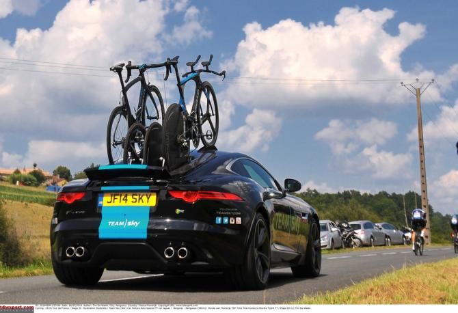 Team Sky's special Jaguar on display during the race