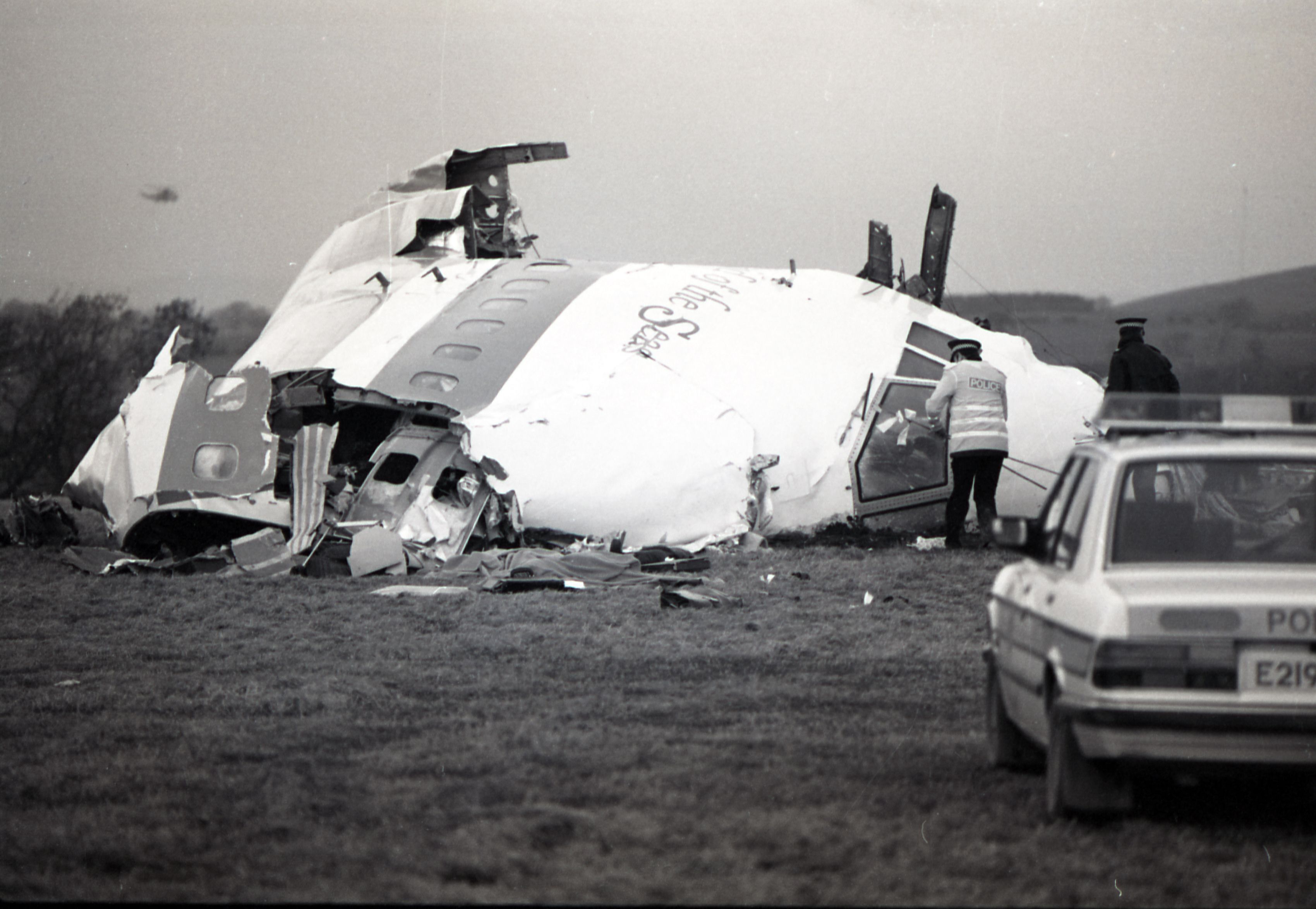 The crashed Pan Am flight 103  at Lockerbie.