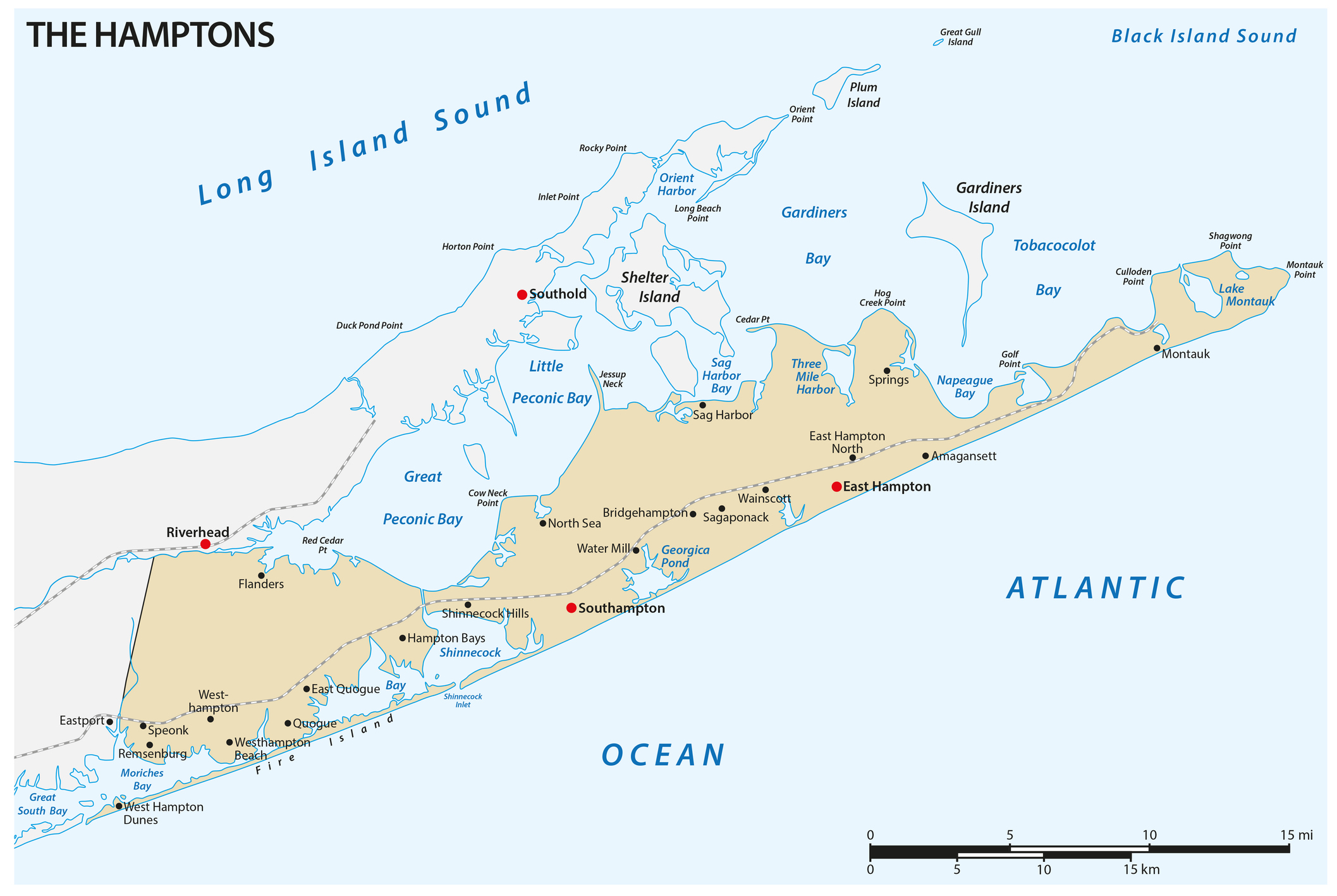 A map of The Hamptons.