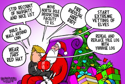 Political cartoon U.S. Donald Trump Christmas wishes