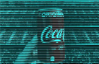 Coca-Cola optical illusion that appears to show a red Coca-Cola can on a striped background