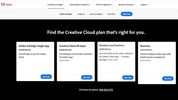 Download InDesign - Adobe InDesign's pricing plans