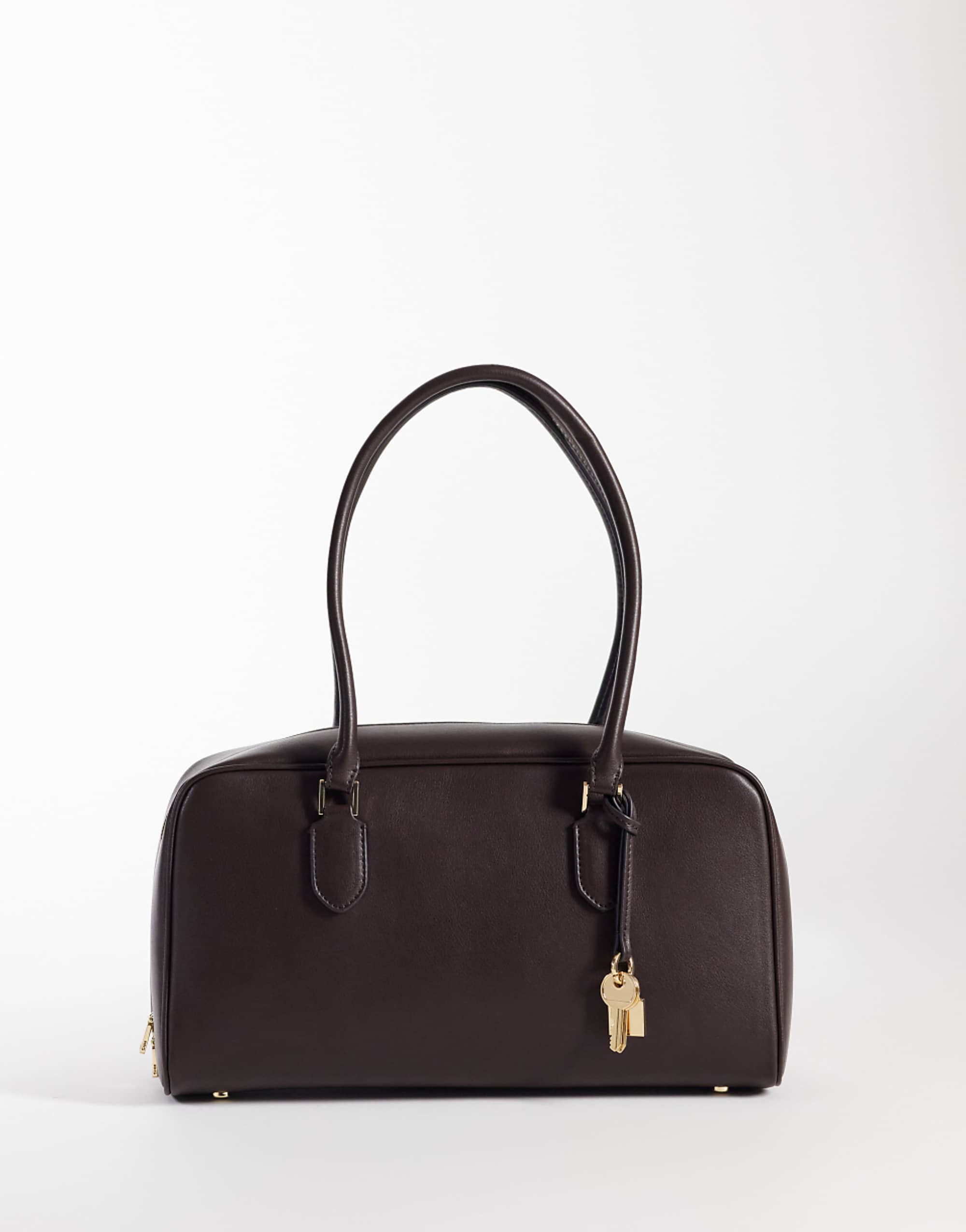 Mango Bowling Bag With Key Chain in Brown