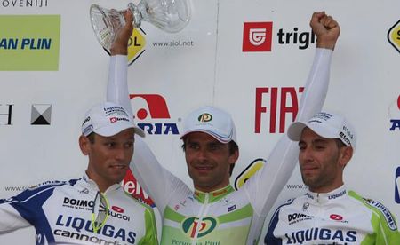 Robert Vrecer (Perutnina Ptuj) on the podium after winning the stage