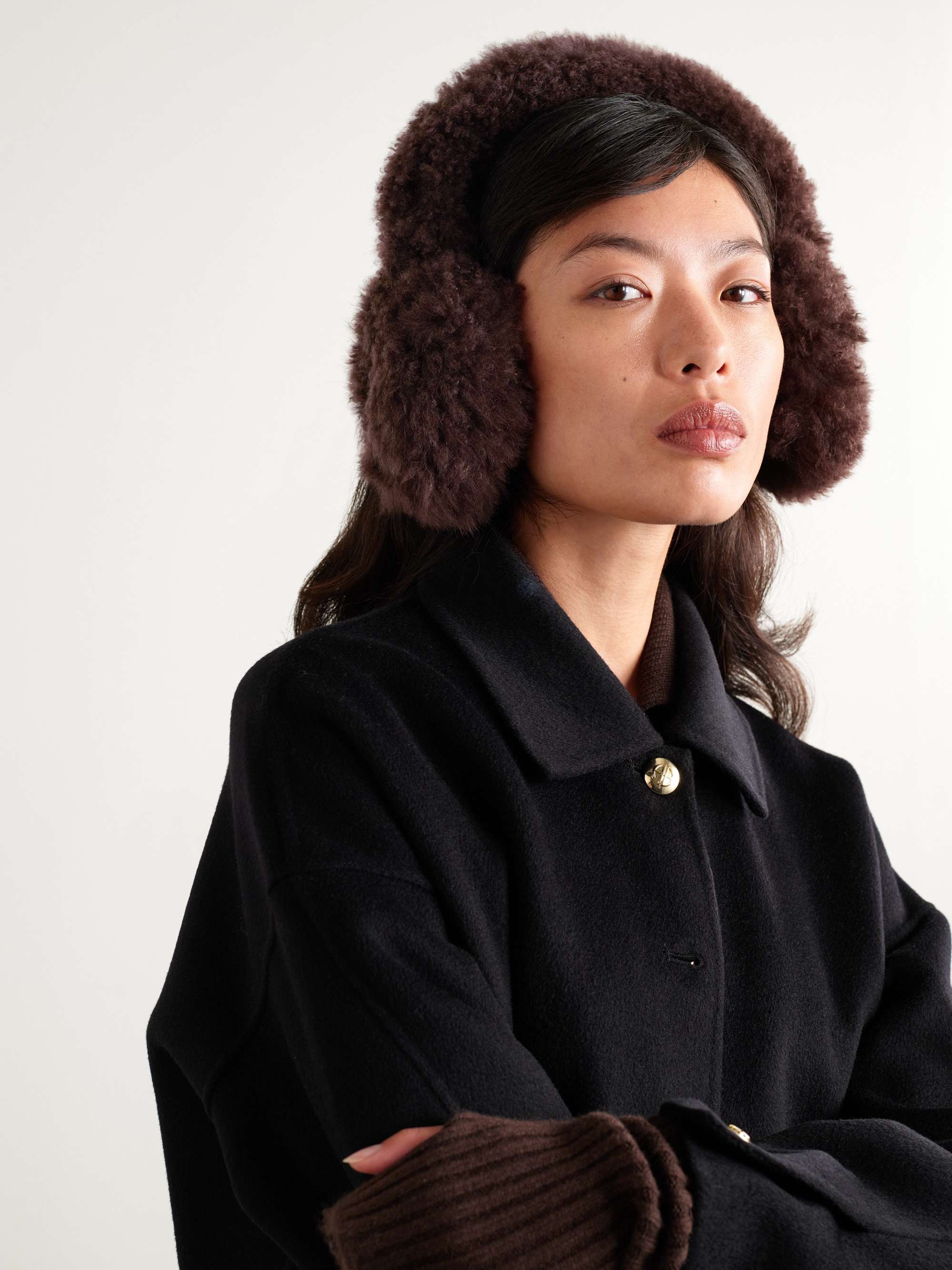 Wool-Trimmed Shearling Earmuffs