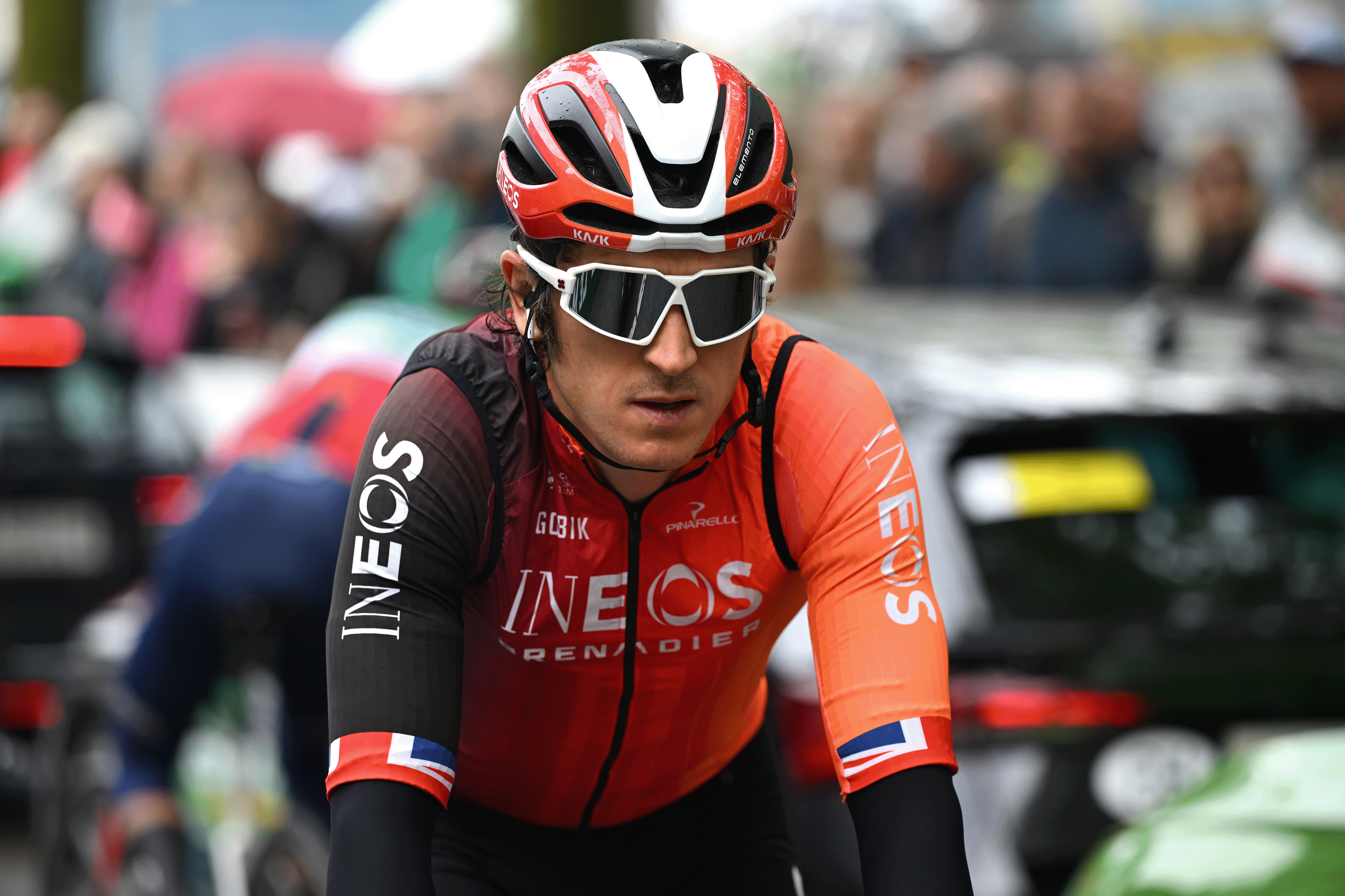 SION, SWITZERLAND - MAY 03: Geraint Thomas of Great Britain and Team INEOS Grenadiers prior to the 78th Tour De Romandie 2025, Stage 4 a 128.3km stage from Sion to Thyon 2000 (2091m) / #UCIWT / on May 03, 2025 in Sion, Switzerland. (Photo by Dario Belingheri/Getty Images)