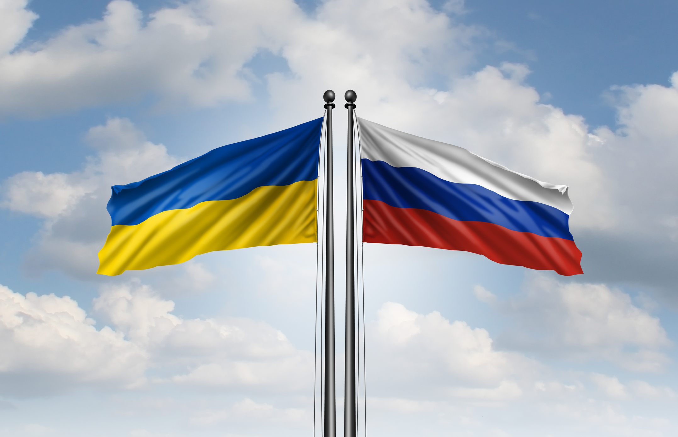 Ukrainian And Russian flags symbolising peace talks