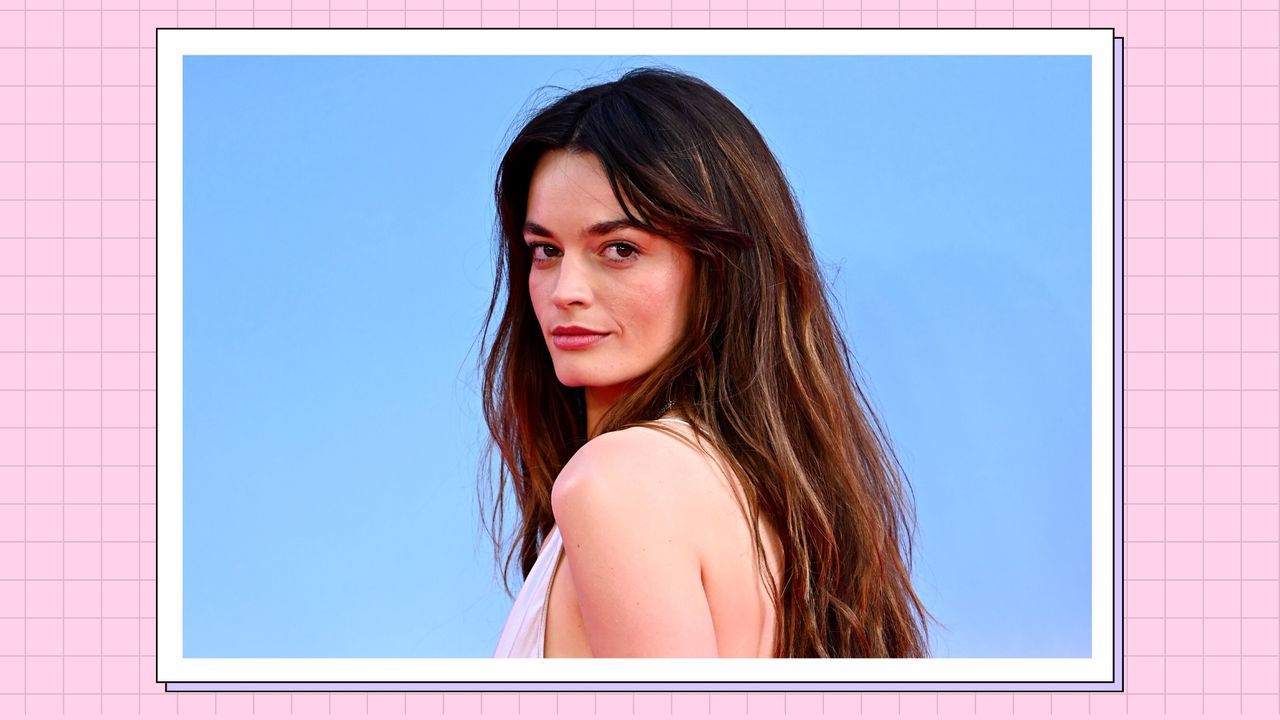 Emma Mackey wears a silver slip dress as she attends the &quot;Barbie&quot; European Premiere at Cineworld Leicester Square on July 12, 2023 in London, England/ in a pink template