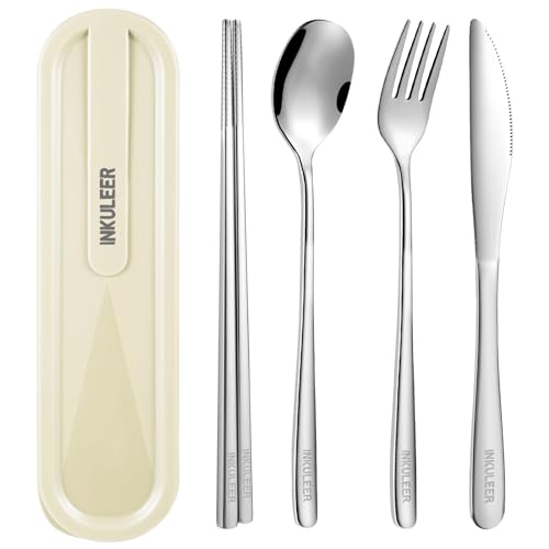 Travel Cutlery Set, 18/8 Stainless Steel Cutlery, Reusable Utensils Set With Case, Portable Silverware Lunch Box for Camping and Office-Stainless Steel