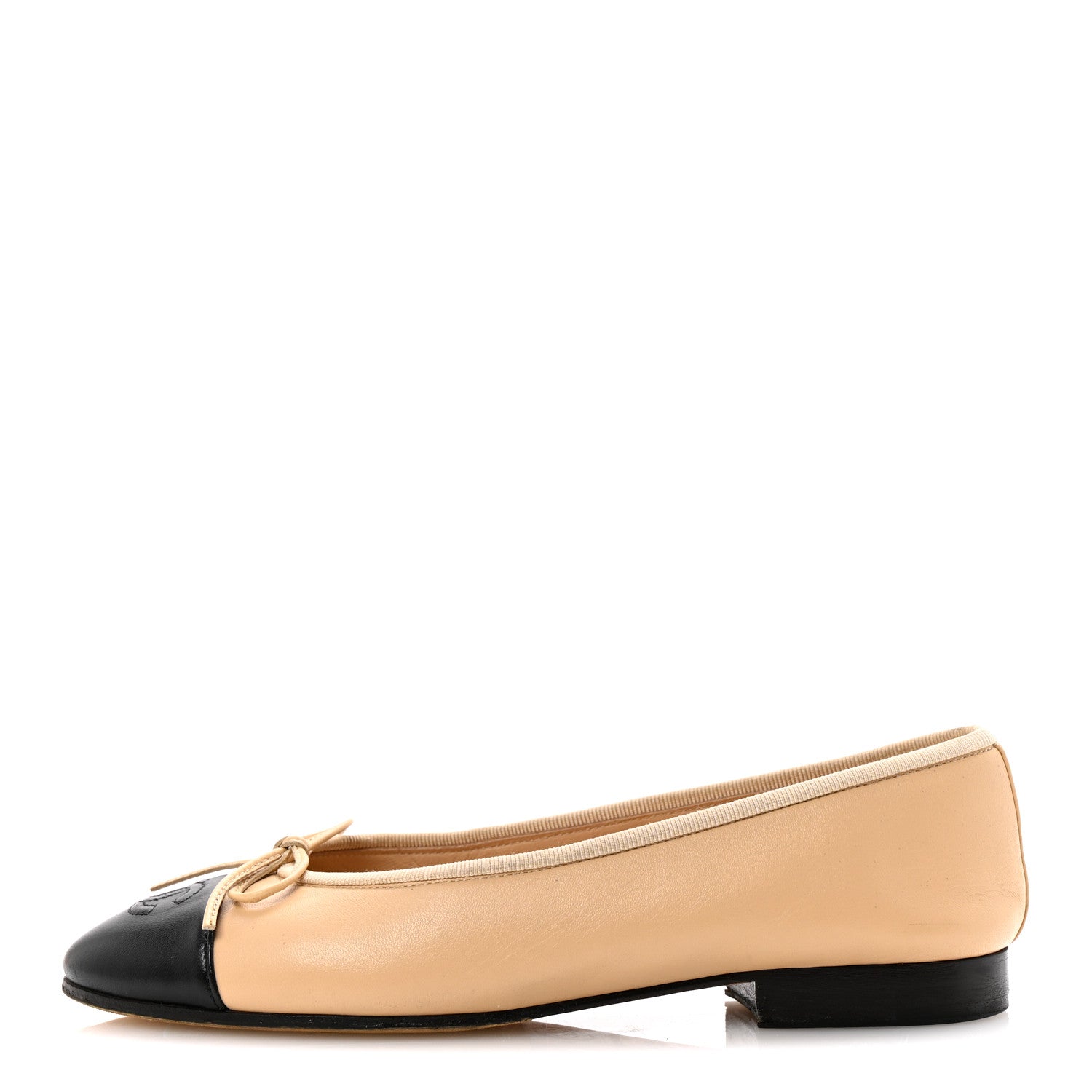 Lambskin Cap Toe Cc Ballerina Flats 35.5 Beige Black