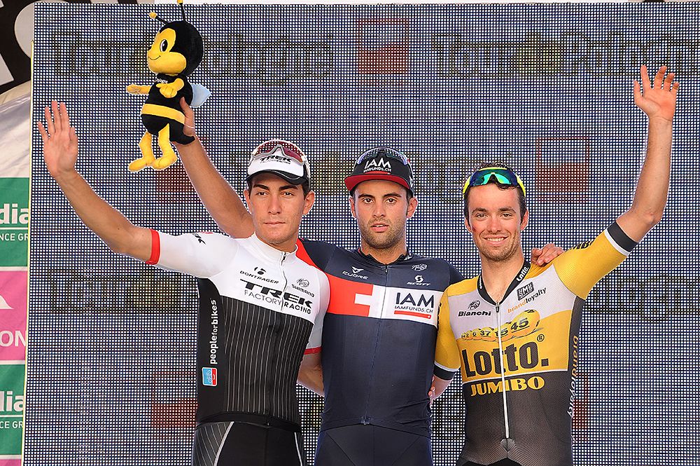 Matteo Pelucchi (IAM Cycling) takes the top step on the podium during stage 3 at the Tour de Pologne