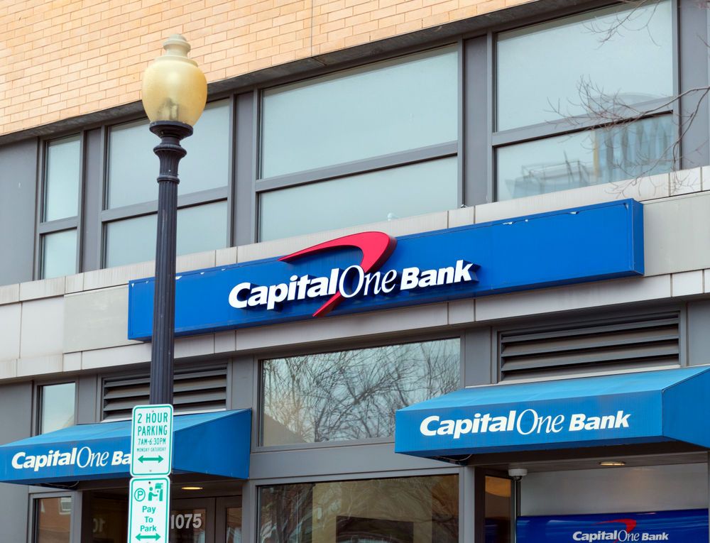 A Capital One bank branch on a city street.