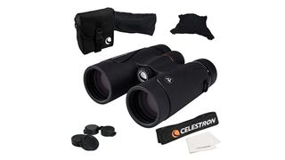A pair of Celestron TrailSeeker 8 x 42 Binoculars on a white background