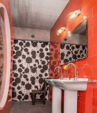 Orange tiled bathroom