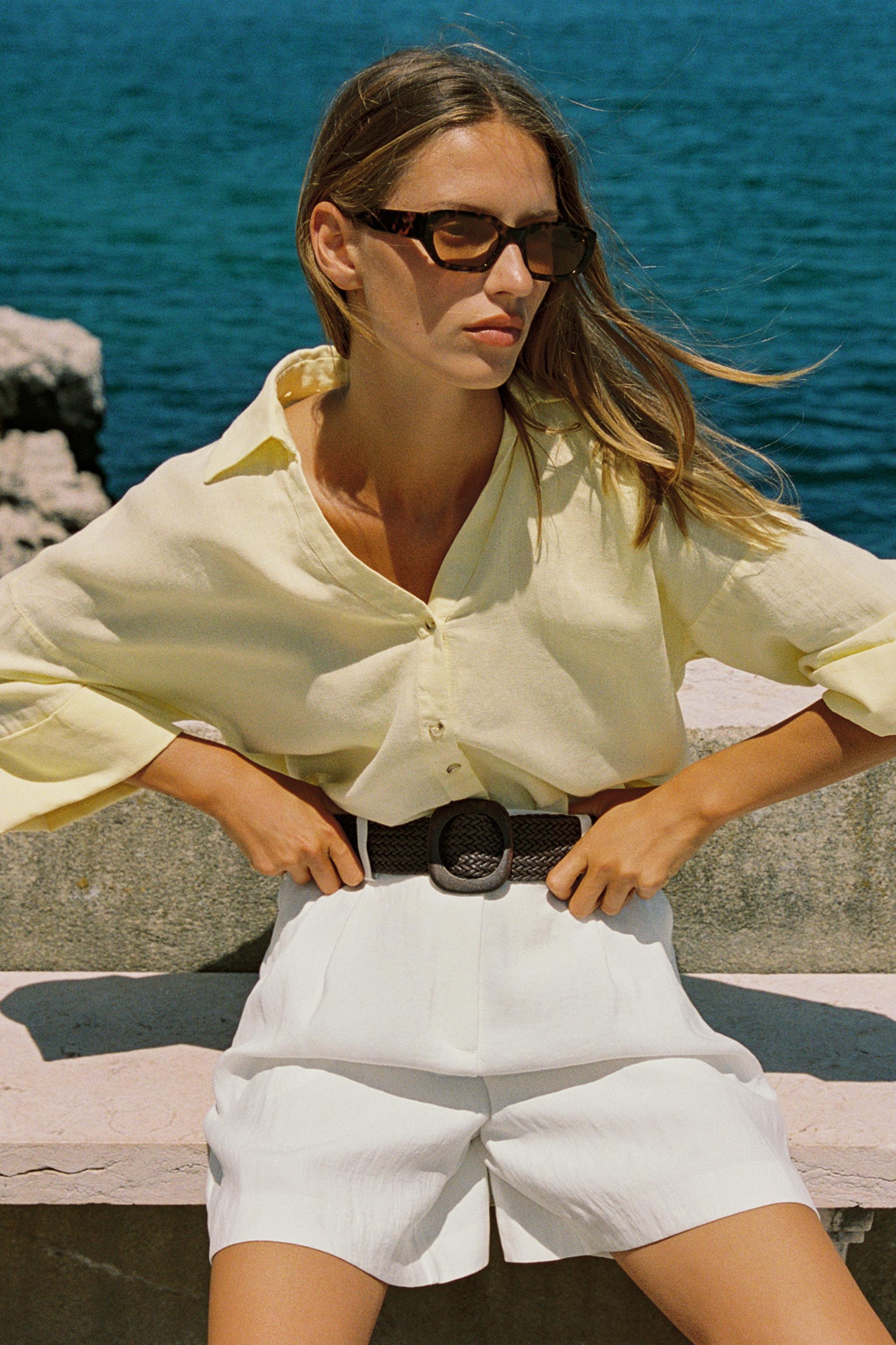 Zara, pleated belt shorts