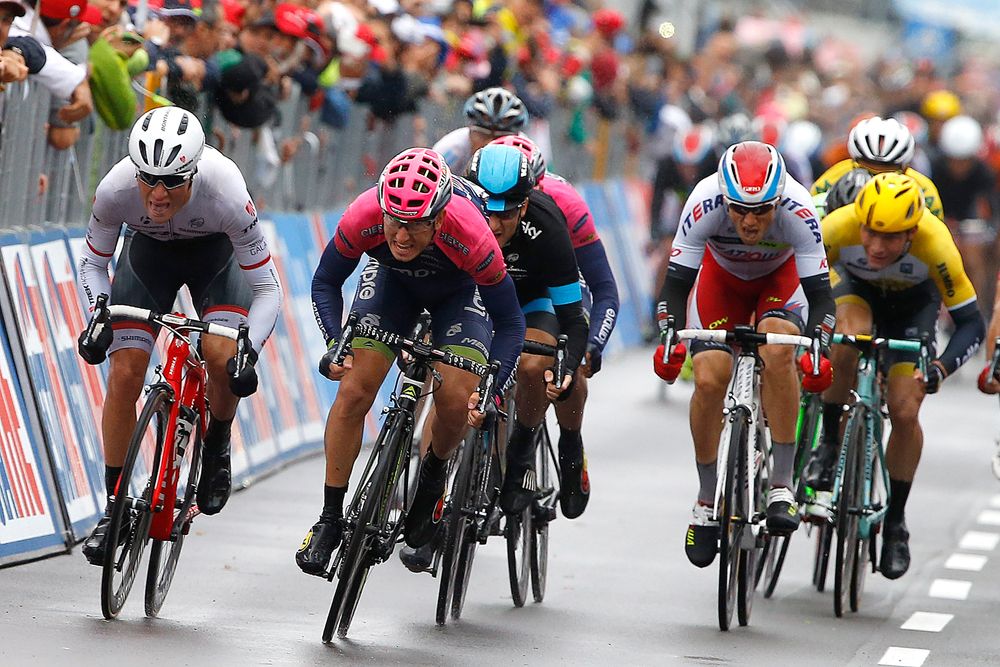 The sprint for stage 13 of the Giro d'Italia