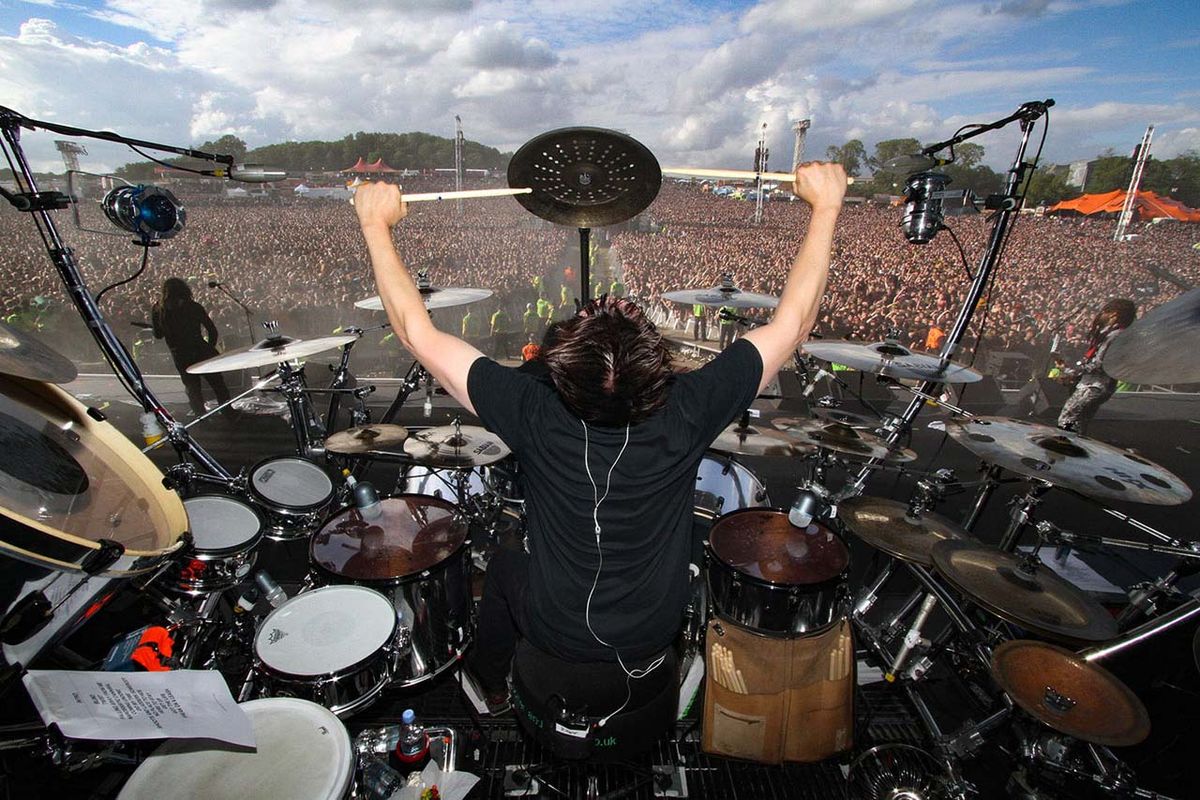 Korn drummer Ray Luzier at Download Festival in 2013