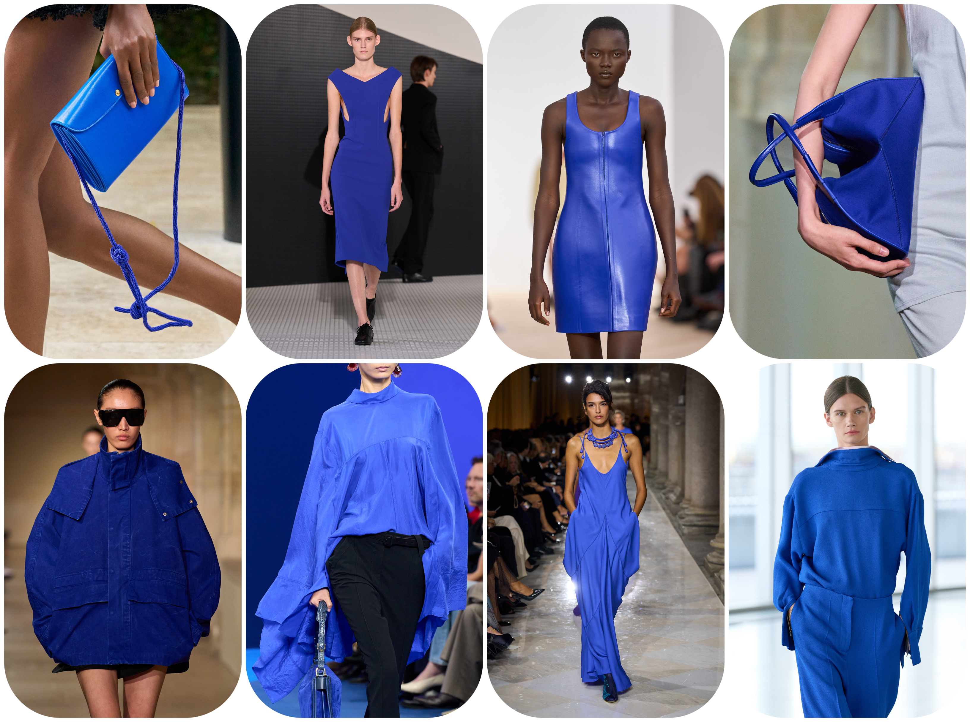 spring 2026 color trends, cobalt blue at Celine, Jil Sander, Loewe, Victoria Beckham, Lanvin, Giorgio Armani, and Tove Spring 2026 runway shows