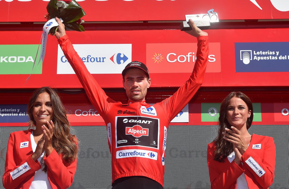 Tom Dumoulin in the red jersey for the first time