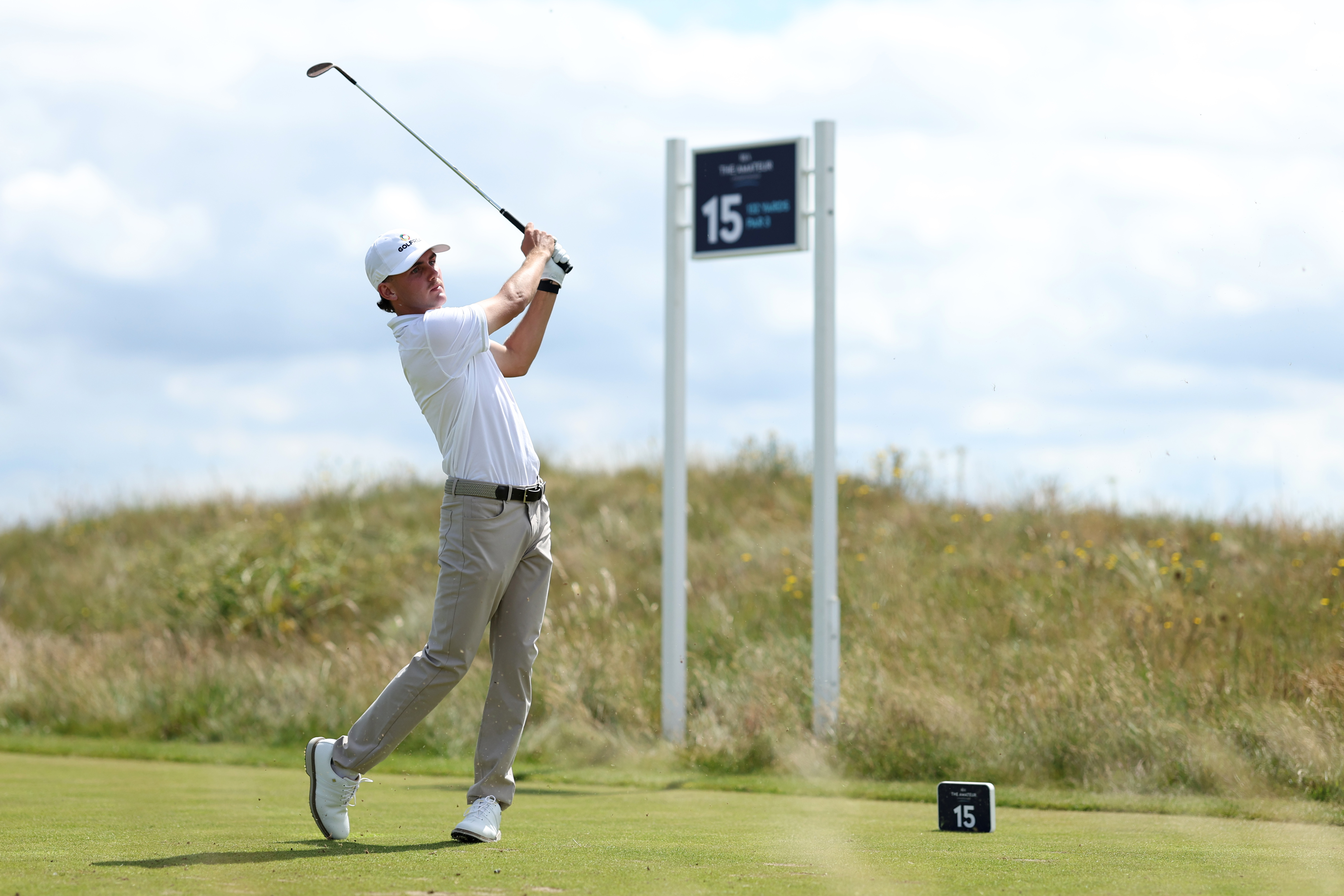 Jack Buchanan tees off during Day Two of the 2026 Amateur Championship at Royal Liverpool Golf Club on June 16, 2026 in