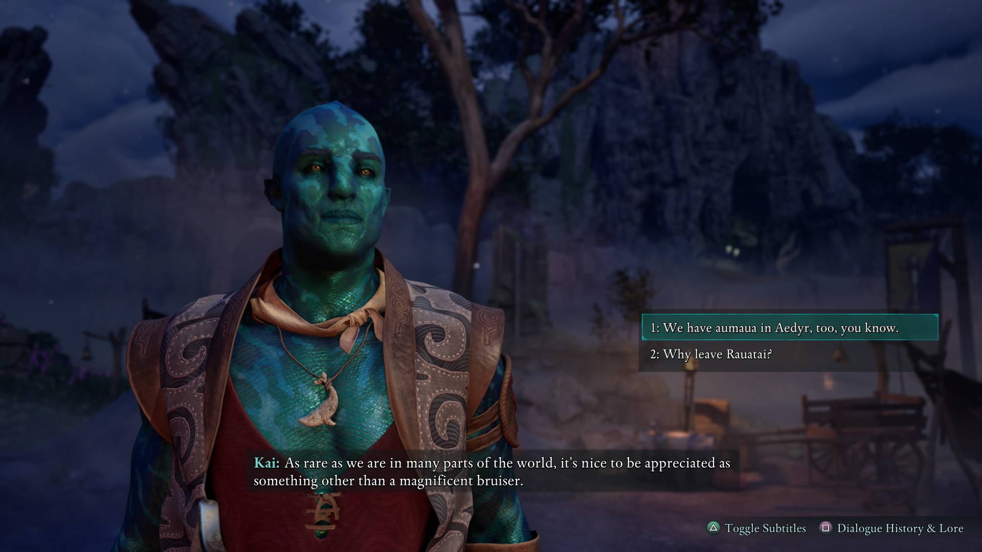 In a conversation with companion Kai in Avowed, the aumaua Envoy remarks that "there are are aumaua in Aedyr, too, you know"