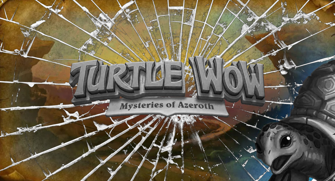 Turtle WoW logo banner, on a shattered glass background