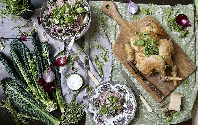 spatchcocked chicken with cavolo nero