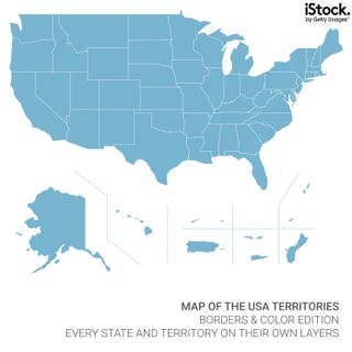 Map of the United States of America Territories by Calvin Dexter. This vector might be used, for example, in the creation of a political infographic