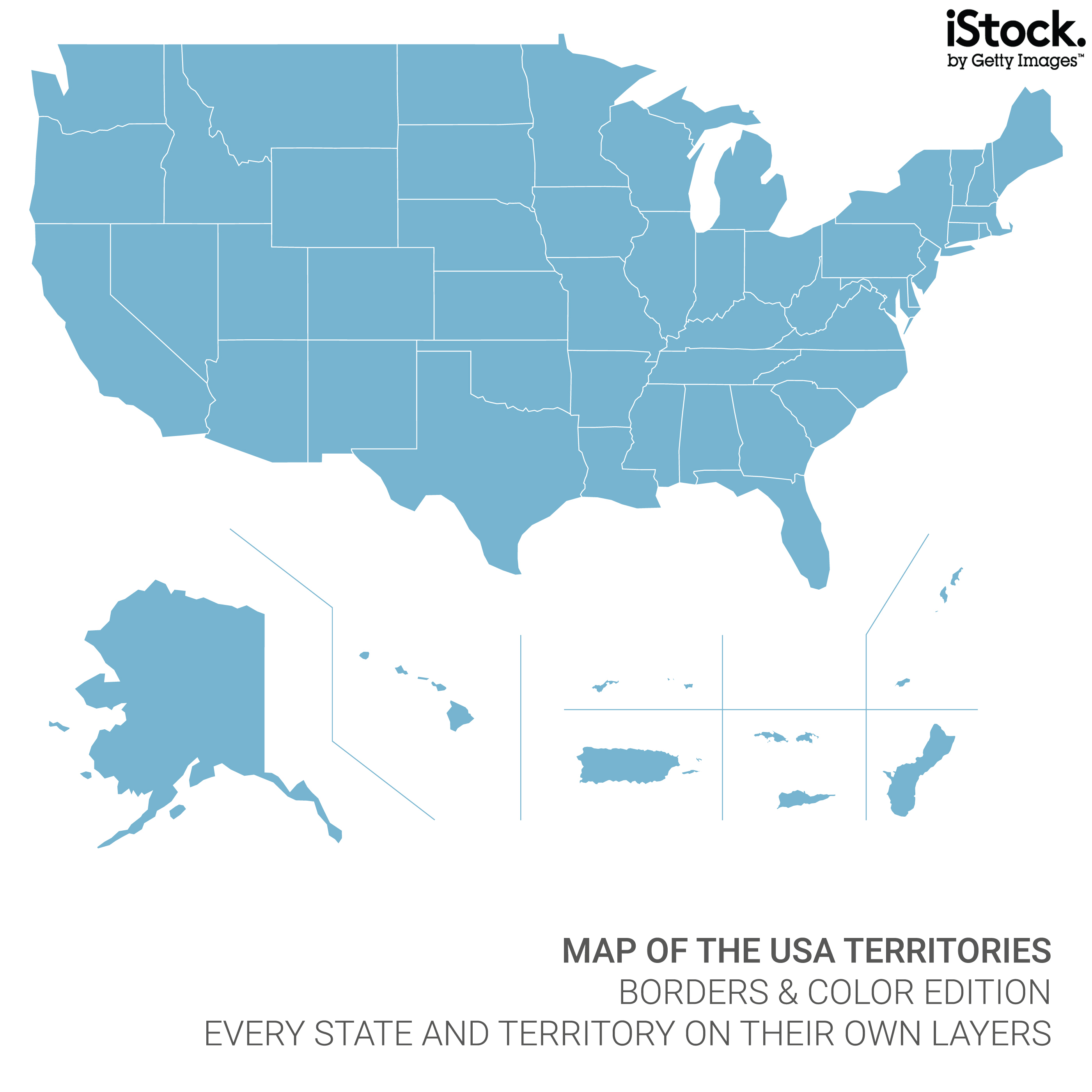 Map of the United States of America Territories by Calvin Dexter. This vector might be used, for example, in the creation of a political infographic