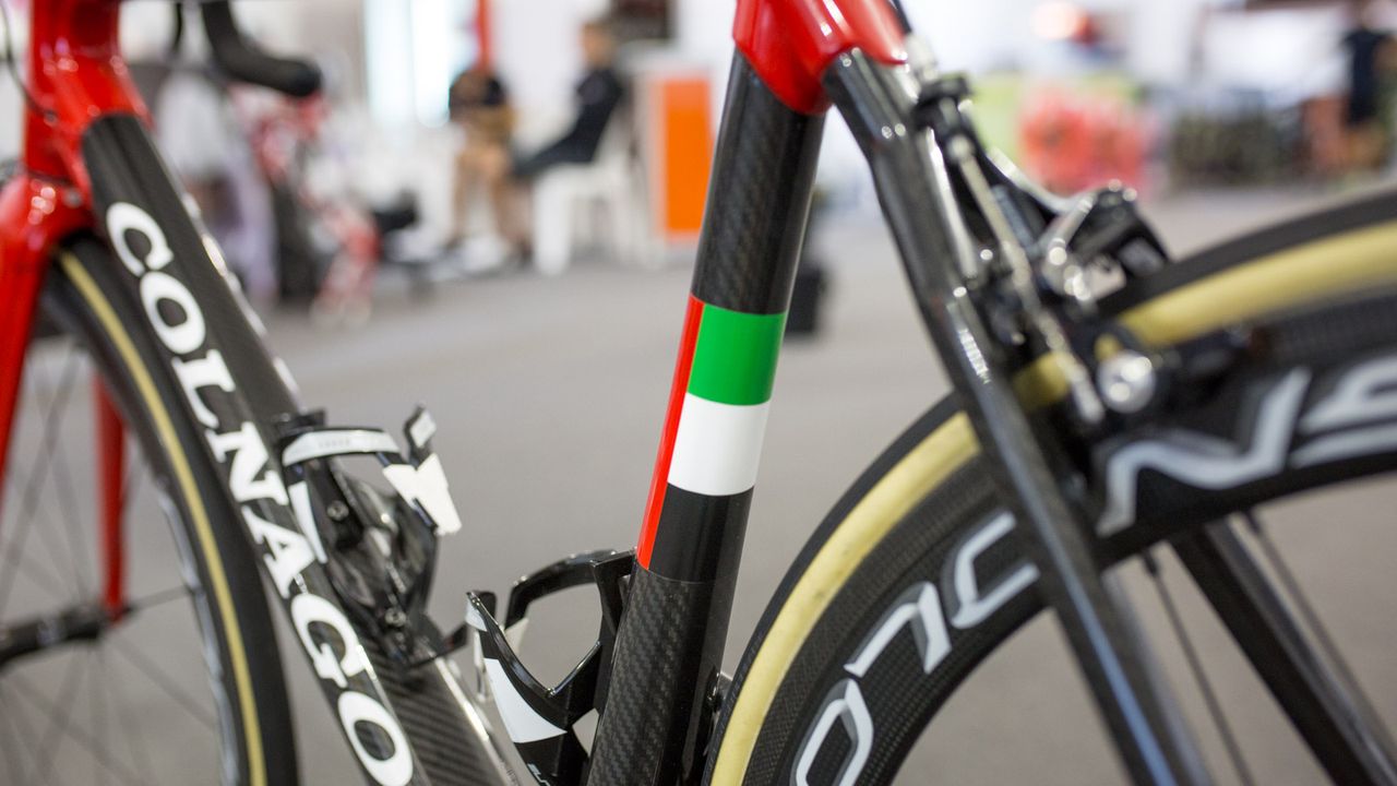 While Swift's bike is very Italian, the seat tube features the UAE's colors