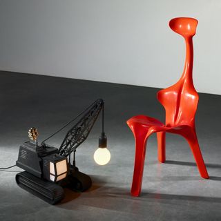 Left, ‘Wrecking Ball’ in cast patinated bronze and Right, ‘Floris’ chair, 1967